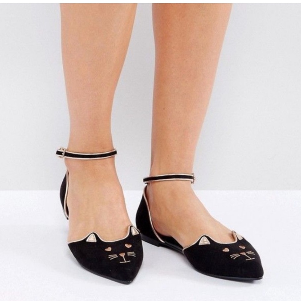 New ASOS Lexus Black Cat Pointed Ballet Flats